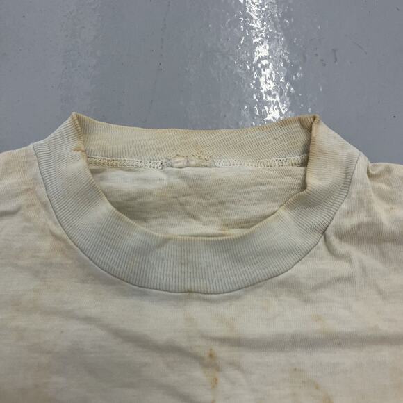 Vintage 60s White/Blue Distressed Blank Cotton T-Shirt - Picture 3 of 3